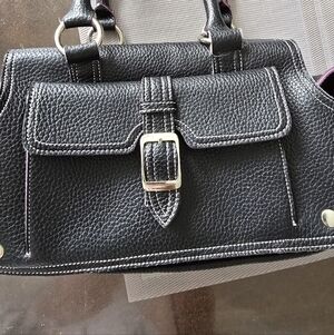 Elegant Black Handbag With Purple Piping